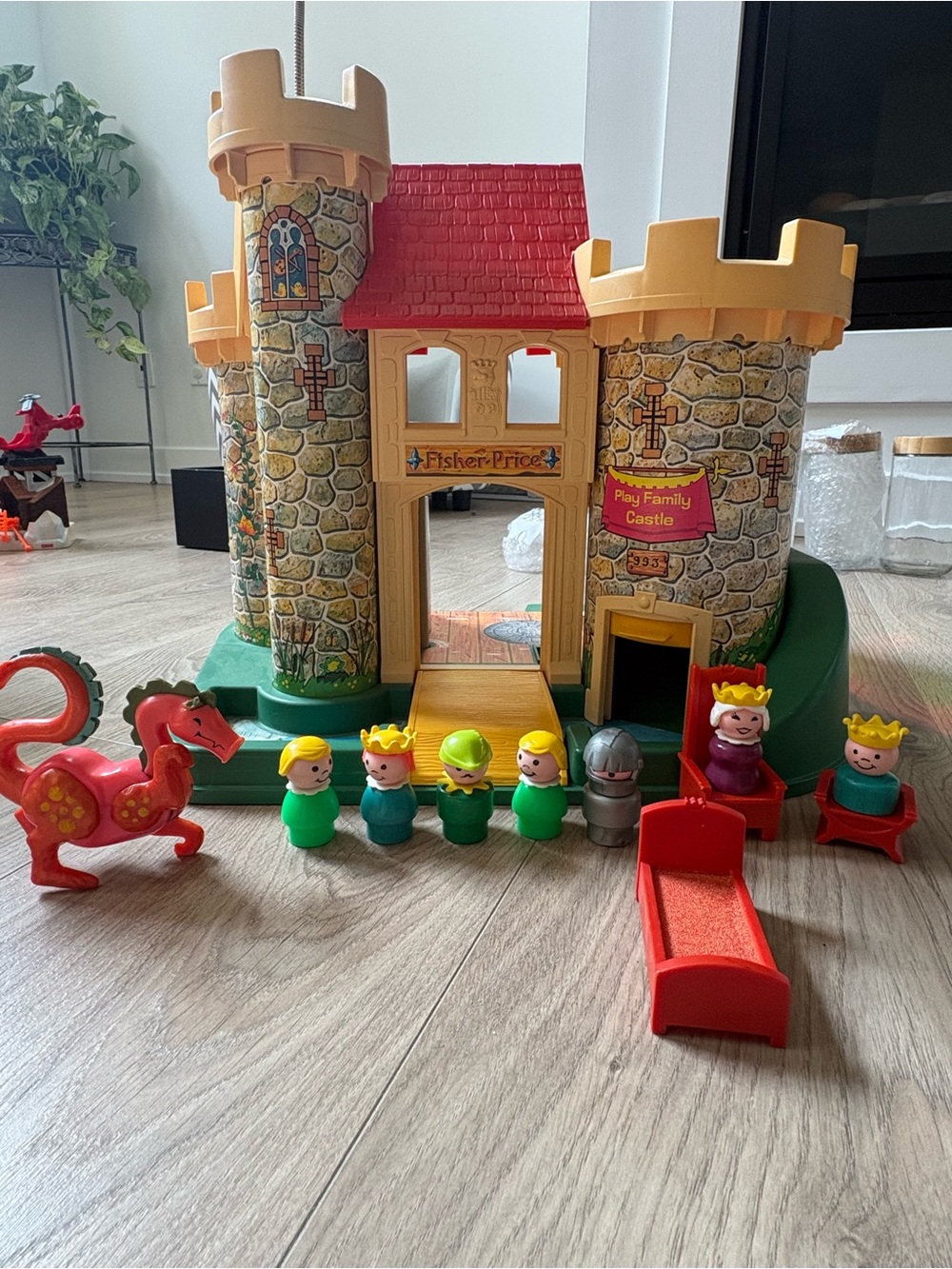 Fisher-Price Red Roof Play Family Castle with Green Base and Tan Towers